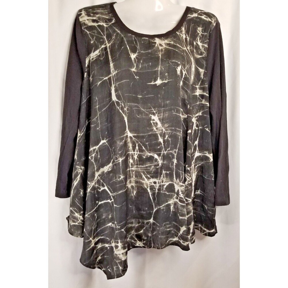 Women's Tunic Top Vera Wang Simply Vera Geometric Black Long Sleeve Size XL